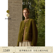 EIN言山系絨霧感兩面穿圓領(lǐng)單排扣仿皮草毛絨短外套女春秋新款 橄欖綠 L