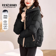 拉倫菲韻高端品牌 羽絨服女短款2025冬季新款時尚寬松白鴨絨撞色連帽外套 黑色（90新國標(biāo)白鴨絨） M 【建議90-105斤】