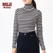 無印良品 MUJI 女式 未造成頸部刺痛感 高領(lǐng)毛衣 W8AA870 燕麥色X橫條 XXL