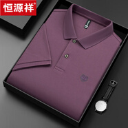 恒源祥高端純棉短袖T恤男士夏季POLO體恤衫絲光棉翻領(lǐng)老虎頭半袖男上衣 玫瑰紫 4XL 195【建議190-210斤】