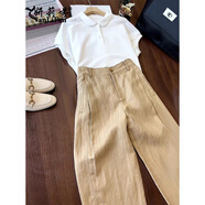 妍莉芬（yanlifen）2025夏裝搭配衣服一整套裝女洋氣polo領(lǐng)短袖襯衫休閑褲兩件套褲子 上衣+褲子 M 100-115斤