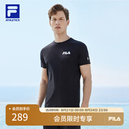 FILAFILA 斐樂(lè)官方男裝針織短袖衫2025夏季新款健身運(yùn)動(dòng)簡(jiǎn)約基礎(chǔ)白T恤 深黑-BK XL 180/100A/XL