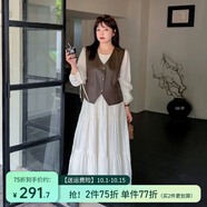 惟友顯瘦遮肚子套裝胖妹妹秋裝大碼女裝設計感茶歇蛋糕長(cháng)裙 咖色套裝 3XL 【尺碼偏大】 建議170-190斤
