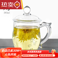 vieruodis德國進口品質耐高溫玻璃杯家用帶把喝水杯子大容量帶蓋男泡茶杯透 菊破損包賠 385ml