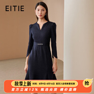 愛特愛（EITIE）千金感氣質(zhì)v領魚尾毛呢連衣裙顯瘦通勤冬季新款優(yōu)雅女人6807524 深藍色31 XL 170
