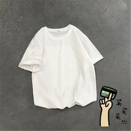 潮牌短袖寬松國潮橘色正肩重磅美式恤夏季t純棉原創(chuàng)男高街橙色ins 純白T恤（滌綸） M