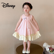 迪士尼（Disney）女小童亮片連衣裙夏季女寶寶蝴蝶結(jié)網(wǎng)紗裙夏裝小女孩背心公主裙潮 糖果色連衣裙粉色 90 cm