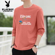 花花公子長(cháng)袖t恤男秋季純色寬松大碼圓領(lǐng)紅色印花青少年高中生剪標打底衫 磚紅38長(cháng)袖 2XL [建議135-150斤]