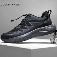 CLEER KAEN男鞋2024秋季新款軟底跑步運動(dòng)鞋男減震輕便百搭黑色休閑鞋子男 黑色 40 皮鞋碼