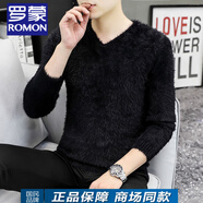 羅蒙（ROMON）水貂絨V領(lǐng)加絨加厚毛衣男2024新款休閑百搭秋冬季保暖打底針織衫 9611黑色 2XL 180