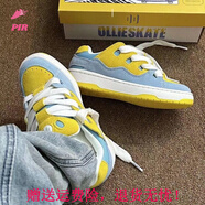 P.I.R丑蔭面包鞋女運(yùn)動(dòng)跑步鞋學(xué)生面包鞋翻毛皮藍(lán)黃撞色休閑女生板鞋女 藍(lán)黃 37
