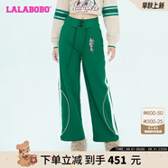 拉拉波波【潮牌】春新款復(fù)古貓高腰直筒側(cè)邊休閑褲女LBCC-WXZC11 綠色 M