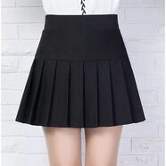 款蕾絲邊短裙防走光百褶裙蓬蓬裙半身裙高腰小黑裙A字短裙女 細褶款498# S 碼建議70-90斤