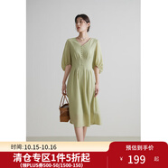 獨(dú)束大碼女裝法式V領(lǐng)連衣裙高腰顯瘦A字裙2024夏季新款 青藤綠 3XL (尺碼：5)