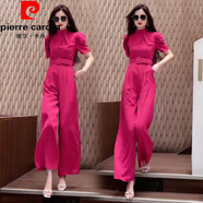 皮爾卡丹（pierre cardin）網(wǎng)紅氣質(zhì)時(shí)尚女夏季新款短袖連衣褲洋氣顯瘦純色收腰闊腿褲連體褲 WH2625#玫紅色 S