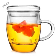 明尚德耐熱玻璃茶杯帶蓋可電陶爐加熱玻璃水杯花茶泡茶咖啡杯過濾三件杯 明尚德TB215-300ml