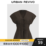 UR夏季新款女裝摩登蝴蝶結系帶收腰罩衫襯衫UWH240082 深棕色 XS