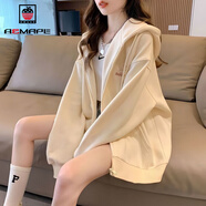 AEMAPE開(kāi)衫外套女秋冬季新款加絨加厚慵懶風(fēng)連帽衛衣寬松長(cháng)袖上衣ins潮i 【雙節促銷(xiāo)】杏色-薄款 M 80-105斤