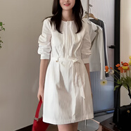 熒蒂（YINGDI）小個(gè)子慵懶風(fēng)純色收腰連衣裙女2025年春秋季新款百搭裙子 杏綠色 M