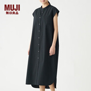 無印良品 MUJI 女式 棉混彈力 法國袖連衣裙 BCL14A0S 黑色 L