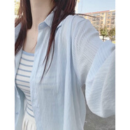 魯雅爾藍色冰絲防曬襯衫女夏季長(cháng)袖輕薄外搭小個(gè)子開(kāi)衫外套韓版小眾襯衣 亮藍色 M