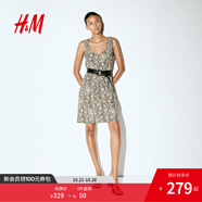 H&M女裝背心式連衣裙2025夏季新款配腰帶修身通勤連身裙1293354 淺米色/蛇紋 S 160/88