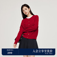 詩凡黎（'SEIFINI）詩凡黎老錢風(fēng)絞花澳洲美麗諾全羊毛套頭針織打底衫25春毛衣開衫女 紅色 開衫 M