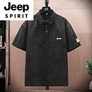 JEEP SPIRITpolo衫男夏季黑色襯衣領冰絲短袖t恤大碼寬松休閑胖子加肥加大8xl 黑色H78(BF) M 適合90-105斤
