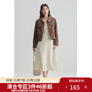 獨(dú)束大碼女裝法式甜美V領(lǐng)碎花連衣裙女春裝新款微胖mm顯瘦茶歇裙 杏底繁花 XL (尺碼：3)