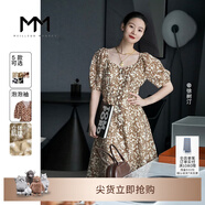 麥檬MM商場(chǎng)同款2023春夏新款冰絲碎花裙子法式連衣裙女5E4392541 焦糖色5E4192161 M