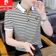 皮爾卡丹（pierre cardin）條紋polo 衫男夏季翻領(lǐng)短袖t恤薄款潮牌高端商務(wù)休閑半袖體恤衣服 2832白色 薄款 XL (約115-135斤可穿)