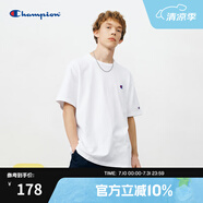 Champion冠軍短袖夏季新款男女全棉舒適簡約小C LOGO圓領(lǐng)情侶套頭T恤 白色 L