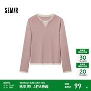 森馬（Semir）毛衣女短款假兩件含羊毛針織衫2024冬季新款修身保暖軟糯v領(lǐng)內搭 白紅色調00416 S /155/80A