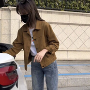 森馬2025早春秋季新款女士短外套牛仔上衣女裝夾克短款小個(gè)子洋氣 卡其色 L ( 建議100斤-115斤)