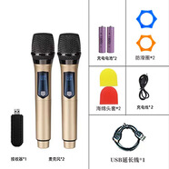 愛(ài)國者（aigo）適配家用電視無(wú)線(xiàn)麥克風(fēng)K歌神器USB無(wú)線(xiàn)充電話(huà)筒唱歌全民酷狗音樂(lè )k歌 金色雙麥(用于海爾 雷鳥(niǎo) TCL50寸以上電視)