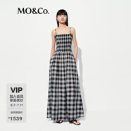 MO&Co.連衣裙2025夏新品輕薄天絲綿羊毛抹胸高腰吊帶裙長裙MBE2DRS091 黑白格色 L /170