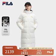 FILA 斐護科技|斐樂女裝長款羽絨服冬季休閑簡約連帽保暖羽絨外套 云菇白-WT 160/80A/S
