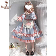 VANCAMEL洛麗塔連衣裙加絨秋冬季Lolita大碼日常輕lo公主裙子生日甜點(diǎn)喵咪 藍粉色OP裙不加絨+（圍裙喵爪蝴蝶結等配飾） XL