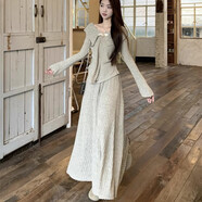 DAVEY MODE秋季穿搭女套裝不規則針織毛衣高腰半身長(cháng)裙冬秋女兩件套裝女 燕麥色上衣+燕麥色裙子 L 100-120