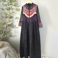 書(shū)與茶2025新款復古民族風(fēng)重工刺繡連衣裙秋季新品無(wú)袖小眾背心裙女 酒紅色 均碼 90-130斤