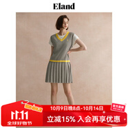 ELAND衣戀連衣裙V領(lǐng)針織背心挺闊撞色百褶裙學(xué)院風(fēng)秋夏 中灰色(18)M/Grey M 165