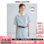 VEGA CHANGVEGA CHANG法式茶歇連衣裙女2025年夏款高級感氣質(zhì)顯瘦赫本風(fēng)長裙 baby藍（長款升級版） M