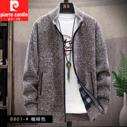 皮爾卡丹（pierre cardin）秋季針織衫男士開(kāi)衫外套加絨加厚連帽拼色毛衣男時(shí)尚衣服外穿夾克 8801咖啡色 M