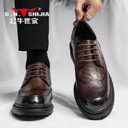 公牛世家（G.N.Shi Jia）男鞋2025新款布洛克皮鞋英倫休閑真皮新郎鞋 棕色 40