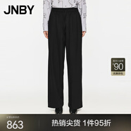 JNBY/江南布衣秋冬休閑直筒褲羊毛呢闊腿長褲寬松通勤5O0E12420 001/本黑 L