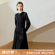 顏域黑色連衣裙春冬季女裝2024年新款顯瘦連身裙針織假兩件百褶裙 黑色 M/38