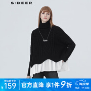 sdeer圣迪奧冬季保暖舒適女裝通勤加厚無扣個性高領(lǐng)落肩拼接毛衣S20483505 黑色/91 S 160