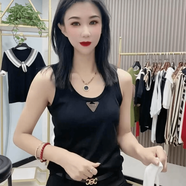 deciuhlae【認(rèn)準(zhǔn)正版】女士大碼背心三角標(biāo)吊帶背心內(nèi)穿無(wú)袖修身冰絲螺紋上 黑色 M碼M(80-100斤) 均碼
