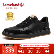 楓葉（leaveland）意大利男鞋2025夏季新品網(wǎng)面透氣男士休閑板鞋百搭軟底小白鞋子男 皮面-黑色（皮鞋碼） 39