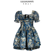 LULUALWAYS我愛(ài)露露25秋季新款復古公主風(fēng)高腰顯瘦蓬蓬設計連衣裙宴會(huì )晚禮服 藍色 M